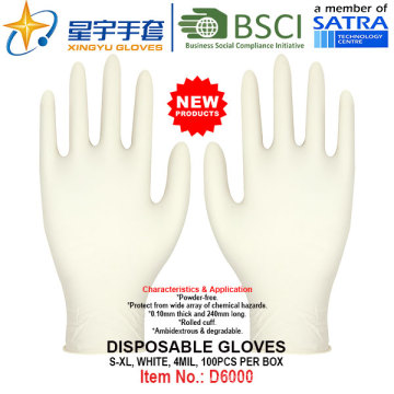 Gants de nitrile jetables en poudre, couleur blanche, sans poudre, 100 / boîte (S, M, L, XL) avec CE. Gants d&#39;examen